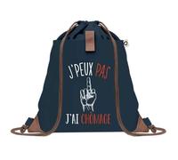 Sac à Dos Bleu avec Pochette J'peux Pas Chômage - Sac de Sport et Gym avec Cordelettes en Toile - Sac Doudou - Idée Cadeau Original Collègue, Anniversaire ou Départ Retraite