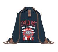 Sac à Dos Bleu avec Pochette J'peux Pas Course de Drone - Sac de Sport et Gym avec Cordelettes en Toile - Sac Doudou - Idée Cadeau Original Collègue, Anniversaire ou Départ Retraite