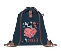Sac à Dos Bleu avec Pochette J'peux Pas Crochet - Sac de Sport et Gym avec Cordelettes en Toile - Sac Doudou - Idée Cadeau Original Collègue, Anniversaire ou Départ Retraite