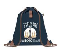 Sac à Dos Bleu avec Pochette J'peux Pas Échecs Échec et Mat - Sac de Sport et Gym avec Cordelettes en Toile - Sac Doudou - Idée Cadeau Original Collègue, Anniversaire ou Départ Retraite