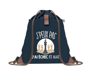 Sac à Dos Bleu avec Pochette J'peux Pas Échecs Échec et Mat - Sac de Sport et Gym avec Cordelettes en Toile - Sac Doudou - Idée Cadeau Original Collègue, Anniversaire ou Départ Retraite