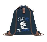 Sac à Dos Bleu avec Pochette J'peux Pas Grève - Sac de Sport et Gym avec Cordelettes en Toile - Sac Doudou - Idée Cadeau Original Collègue, Anniversaire ou Départ Retraite
