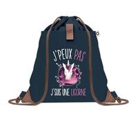 Sac à Dos Bleu avec Pochette J'peux Pas Licorne - Sac de Sport et Gym avec Cordelettes en Toile - Sac Doudou - Idée Cadeau Original Collègue, Anniversaire ou Départ Retraite