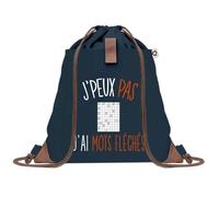 Sac à Dos Bleu avec Pochette J'peux Pas Mots Fléchés - Sac de Sport et Gym avec Cordelettes en Toile - Sac Doudou - Idée Cadeau Original Collègue, Anniversaire ou Départ Retraite