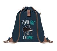 Sac à Dos Bleu avec Pochette J'peux Pas Piano - Sac de Sport et Gym avec Cordelettes en Toile - Sac Doudou - Idée Cadeau Original Collègue, Anniversaire ou Départ Retraite