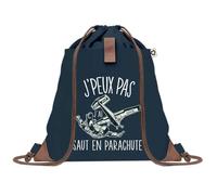 Sac à Dos Bleu avec Pochette J'peux Pas Saut en Parachute - Sac de Sport et Gym avec Cordelettes en Toile - Sac Doudou - Idée Cadeau Original Collègue, Anniversaire ou Départ Retraite