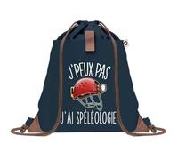 Sac à Dos Bleu avec Pochette J'peux Pas Spéléologie - Sac de Sport et Gym avec Cordelettes en Toile - Sac Doudou - Idée Cadeau Original Collègue, Anniversaire ou Départ Retraite