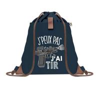 Sac à Dos Bleu avec Pochette J'peux Pas Tir - Sac de Sport et Gym avec Cordelettes en Toile - Sac Doudou - Idée Cadeau Original Collègue, Anniversaire ou Départ Retraite
