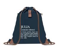 Sac à Dos Bleu avec Pochette Julia Définition - Sac de Sport et Gym avec Cordelettes en Toile - Sac Doudou - Idée Cadeau Original Collègue, Anniversaire ou Départ Retraite