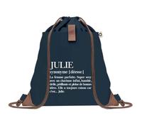 Sac à Dos Bleu avec Pochette Julie Définition - Sac de Sport et Gym avec Cordelettes en Toile - Sac Doudou - Idée Cadeau Original Collègue, Anniversaire ou Départ Retraite