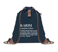 Sac à Dos Bleu avec Pochette Karim Définition - Sac de Sport et Gym avec Cordelettes en Toile - Sac Doudou - Idée Cadeau Original Collègue, Anniversaire ou Départ Retraite