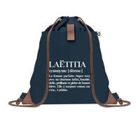 Sac à Dos Bleu avec Pochette Laëtitia Définition - Sac de Sport et Gym avec Cordelettes en Toile - Sac Doudou - Idée Cadeau Original Collègue, Anniversaire ou Départ Retraite