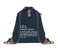Sac à Dos Bleu avec Pochette Léa Définition - Sac de Sport et Gym avec Cordelettes en Toile - Sac Doudou - Idée Cadeau Original Collègue, Anniversaire ou Départ Retraite