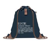 Sac à Dos Bleu avec Pochette Lucie Définition - Sac de Sport et Gym avec Cordelettes en Toile - Sac Doudou - Idée Cadeau Original Collègue, Anniversaire ou Départ Retraite