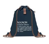 Sac à Dos Bleu avec Pochette Manon Définition - Sac de Sport et Gym avec Cordelettes en Toile - Sac Doudou - Idée Cadeau Original Collègue, Anniversaire ou Départ Retraite