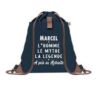 Sac à Dos Bleu avec Pochette Marcel Retraite - Sac de Sport et Gym avec Cordelettes en Toile - Sac Doudou - Idée Cadeau Original Collègue, Anniversaire ou Départ Retraite