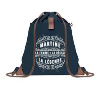 Sac à Dos Bleu avec Pochette Martine Déesse Légende - Sac de Sport et Gym avec Cordelettes en Toile - Sac Doudou - Idée Cadeau Original Collègue, Anniversaire ou Départ Retraite