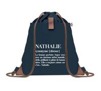 Sac à Dos Bleu avec Pochette Nathalie Définition - Sac de Sport et Gym avec Cordelettes en Toile - Sac Doudou - Idée Cadeau Original Collègue, Anniversaire ou Départ Retraite