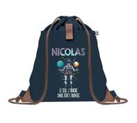 Sac à Dos Bleu avec Pochette Nicolas Unique dans l'Univers - Sac de Sport et Gym avec Cordelettes en Toile - Sac Doudou - Idée Cadeau Original Collègue, Anniversaire ou Départ Retraite