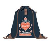Sac à Dos Bleu avec Pochette Océane Princesse - Sac de Sport et Gym avec Cordelettes en Toile - Sac Doudou - Idée Cadeau Original Collègue, Anniversaire ou Départ Retraite