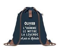 Sac à Dos Bleu avec Pochette Olivier Retraite - Sac de Sport et Gym avec Cordelettes en Toile - Sac Doudou - Idée Cadeau Original Collègue, Anniversaire ou Départ Retraite