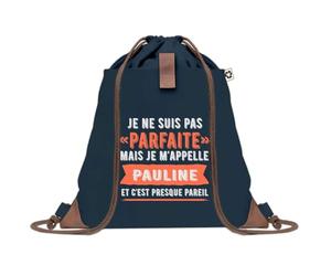 Sac à Dos Bleu avec Pochette Pauline Parfaite - Sac de Sport et Gym avec Cordelettes en Toile - Sac Doudou - Idée Cadeau Original Collègue, Anniversaire ou Départ Retraite