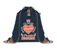 Sac à Dos Bleu avec Pochette Pauline Princesse - Sac de Sport et Gym avec Cordelettes en Toile - Sac Doudou - Idée Cadeau Original Collègue, Anniversaire ou Départ Retraite