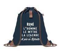 Sac à Dos Bleu avec Pochette René Retraite - Sac de Sport et Gym avec Cordelettes en Toile - Sac Doudou - Idée Cadeau Original Collègue, Anniversaire ou Départ Retraite