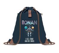 Sac à Dos Bleu avec Pochette Ronan Unique dans l'Univers - Sac de Sport et Gym avec Cordelettes en Toile - Sac Doudou - Idée Cadeau Original Collègue, Anniversaire ou Départ Retraite