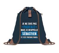 Sac à Dos Bleu avec Pochette Sébastien Parfait - Sac de Sport et Gym avec Cordelettes en Toile - Sac Doudou - Idée Cadeau Original Collègue, Anniversaire ou Départ Retraite