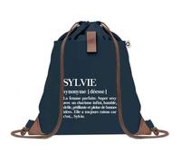 Sac à Dos Bleu avec Pochette Sylvie Définition - Sac de Sport et Gym avec Cordelettes en Toile - Sac Doudou - Idée Cadeau Original Collègue, Anniversaire ou Départ Retraite