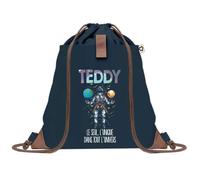 Sac à Dos Bleu avec Pochette Teddy Unique dans l'Univers - Sac de Sport et Gym avec Cordelettes en Toile - Sac Doudou - Idée Cadeau Original Collègue, Anniversaire ou Départ Retraite