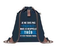 Sac à Dos Bleu avec Pochette Théo Parfait - Sac de Sport et Gym avec Cordelettes en Toile - Sac Doudou - Idée Cadeau Original Collègue, Anniversaire ou Départ Retraite