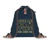 Sac à Dos Bleu avec Pochette Tir à L'Arc soit avec toi - Sac de Sport et Gym avec Cordelettes en Toile - Sac Doudou - Idée Cadeau Original Collègue, Anniversaire ou Départ Retraite