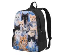 Sac à dos bleu fleuri avec de jolis chats, idéal pour les voyages, la randonnée, la pêche, la mode, le travail et les études. Léger et imperméable, il peut également servir de sac à dos pour ordinat
