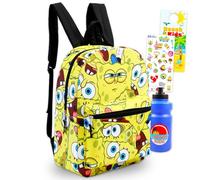 Sac à dos Bob l'éponge pour l'école - Ensemble avec sac à dos de 40,6 cm pour garçons, bouteille d'eau, autocollants, plus | Sac d'école Bob l'éponge pour enfants, filles, garçons