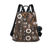 Sac à dos bohème de style marocain avec motif monstres marron tendance et décontracté pour femme pour le quotidien et le shopping avec porte-clés pompon