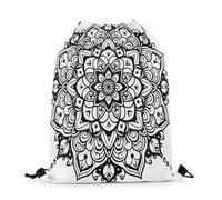 Sac À Dos Bohemian Mandala Medallion Vintage Flowerromantic Boho Black and White Sac De Sport Colourful Sacs À Cordon Pliable Gym Sack pour Camping Swimming École 36X42CM