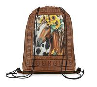 Sac À Dos Brown Western Western Animal Horse Country Wild West Sac De Sport Pliable Gym Sack Colourful Sacs À Cordon pour Voyage Camping Swimming 36X42CM