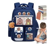 Sac à dos capibara, sac à dos drôle, sac de livre animal de dessin animé, sac à dos imperméable avec cartes, badge, pendentif pour sac, grand sac de voyage pour les vacances d'anniversaire, Saphir