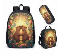 Sac à dos Capybara avec Trousse et Sac Isotherme - Design Ethno-Whimsy, Doudou d'Internet, Sac de Rangement Zen pour Étudiants et Voyageurs