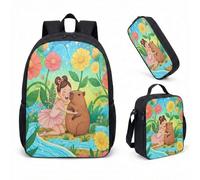 Sac à dos Capybara avec Trousse et Sac Isotherme - Design Ethno-Whimsy, Doudou d'Internet, Sac de Rangement Zen pour Étudiants et Voyageurs