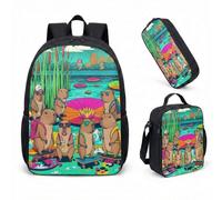 Sac à dos Capybara avec Trousse et Sac Isotherme - Design Ethno-Whimsy, Doudou d'Internet, Sac de Rangement Zen pour Étudiants et Voyageurs