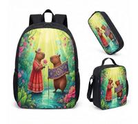 Sac à dos Capybara avec Trousse et Sac Isotherme - Design Ethno-Whimsy, Doudou d'Internet, Sac de Rangement Zen pour Étudiants et Voyageurs