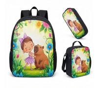 Sac à dos Capybara avec Trousse et Sac Isotherme - Design Ethno-Whimsy, Doudou d'Internet, Sac de Rangement Zen pour Étudiants et Voyageurs