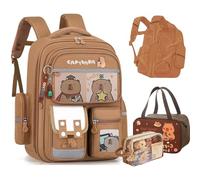 Sac à dos Capybara, Capybara Sac à dos en Dessin Animé, Sac D'école pour Enfants Kawaii Coffret Cadeau du Nouveau Semestre avec des Trousses et des sacs à Lunch