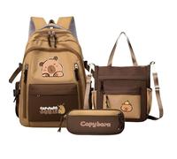 Sac À Dos Capybara Pour Filles,Set Sac À Dos Grande Capacité Pour Filles - Kit Étudiant Imperméable avec Pochette pour Ordinateur Portable Tablet Fournitures Scolaires Bouteille d'Eau Voyage