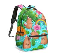 Sac à Dos Capybara Zen - Design Imprimé Guérison Core avec Nénuphars et Lotus, Sac à Dos Esthétique Kawaii pour Ados et Adultes, Style Chill et Détente