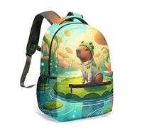 Sac à Dos Capybara Zen - Design Imprimé Guérison Core avec Nénuphars et Lotus, Sac à Dos Esthétique Kawaii pour Ados et Adultes, Style Chill et Détente