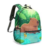 Sac à Dos Capybara Zen - Design Imprimé Guérison Core avec Nénuphars et Lotus, Sac à Dos Esthétique Kawaii pour Ados et Adultes, Style Chill et Détente